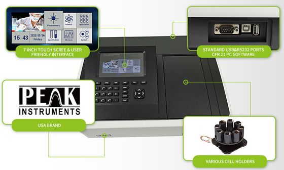 7-Zoll-LCD-Bildschirm ökonomischer Single-Beam-Sichtbares Spektrophotometer 320-1100nm für das Labor